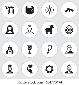 Set Of 16 Editable Dyne Icons. Includes Symbols Such As Jewish, Om Aum, Holy Sister And More. Can Be Used For Web, Mobile, UI And Infographic Design.