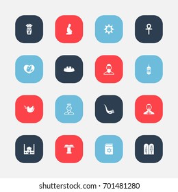 Set Of 16 Editable Dyne Icons. Includes Symbols Such As Cherub, Chapel, Bible And More. Can Be Used For Web, Mobile, UI And Infographic Design.