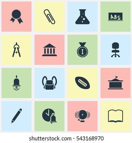 Set Of 16 Editable Education Icons. Includes Symbols Such As Staple, Univercity, First Place And More. Can Be Used For Web, Mobile, UI And Infographic Design.