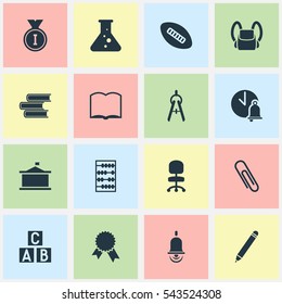 Set Of 16 Editable Education Icons. Includes Symbols Such As Univercity, Oval Ball, First Place And More. Can Be Used For Web, Mobile, UI And Infographic Design.