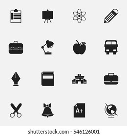 Set Of 16 Editable Education Icons. Includes Symbols Such As Jingle, Cutting, Supervision List And More. Can Be Used For Web, Mobile, UI And Infographic Design.