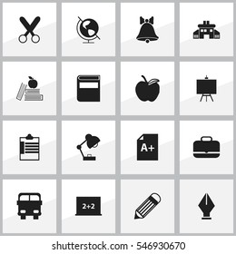 Set Of 16 Editable Education Icons. Includes Symbols Such As Transport Vehicle, Page, Literature And More. Can Be Used For Web, Mobile, UI And Infographic Design.