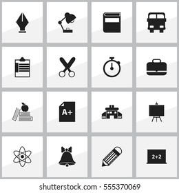 Set Of 16 Editable Education Icons. Includes Symbols Such As Writing Board, Textbook, Cutting And More. Can Be Used For Web, Mobile, UI And Infographic Design.