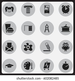 Set Of 16 Editable Education Icons. Includes Symbols Such As Graduate, Pillar, Bookcase And More. Can Be Used For Web, Mobile, UI And Infographic Design.