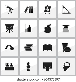 Set Of 16 Editable Education Icons. Includes Symbols Such As Cerebrum, Library, Education And More. Can Be Used For Web, Mobile, UI And Infographic Design.