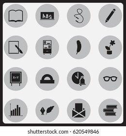 Set Of 16 Editable Education Icons. Includes Symbols Such As Pencil, Bookcase, Graph And More. Can Be Used For Web, Mobile, UI And Infographic Design.