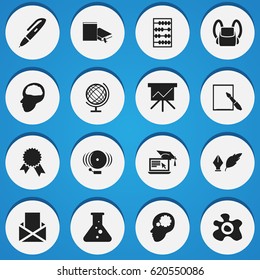 Set Of 16 Editable Education Icons. Includes Symbols Such As Notepaper, Envelope, Chemistry And More. Can Be Used For Web, Mobile, UI And Infographic Design.