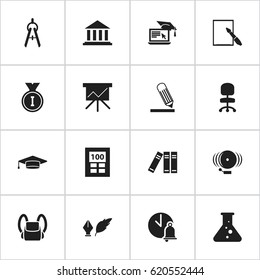 Set Of 16 Editable Education Icons. Includes Symbols Such As Ring, School Bell, First Place And More. Can Be Used For Web, Mobile, UI And Infographic Design.