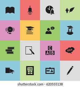 Set Of 16 Editable Education Icons. Includes Symbols Such As Literature, Dictionary, Thinking Man And More. Can Be Used For Web, Mobile, UI And Infographic Design.