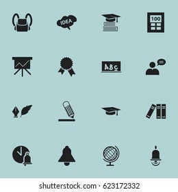 Set Of 16 Editable Education Icons. Includes Symbols Such As Calculator, Graduation Hat, Literature And More. Can Be Used For Web, Mobile, UI And Infographic Design.