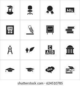 Set Of 16 Editable Education Icons. Includes Symbols Such As Calculator, Literature, School Board And More. Can Be Used For Web, Mobile, UI And Infographic Design.