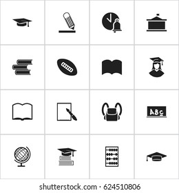 Set Of 16 Editable Education Icons. Includes Symbols Such As Dictionary, Graduated Female, Graduation Hat And More. Can Be Used For Web, Mobile, UI And Infographic Design.