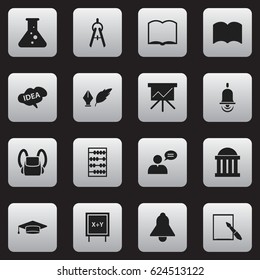Set Of 16 Editable Education Icons. Includes Symbols Such As Alarm Bell, Graduate, Mind And More. Can Be Used For Web, Mobile, UI And Infographic Design.