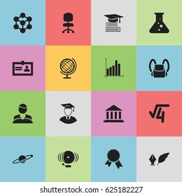 Set Of 16 Editable Education Icons. Includes Symbols Such As Education, Ring, Molecule And More. Can Be Used For Web, Mobile, UI And Infographic Design.