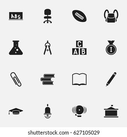 Set Of 16 Editable Education Icons. Includes Symbols Such As Univercity, Staple, Ring And More. Can Be Used For Web, Mobile, UI And Infographic Design.