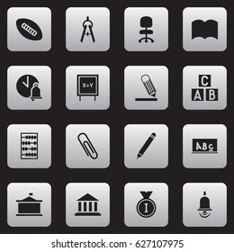 Set Of 16 Editable Education Icons. Includes Symbols Such As Writing, Arithmetic, School Board And More. Can Be Used For Web, Mobile, UI And Infographic Design.