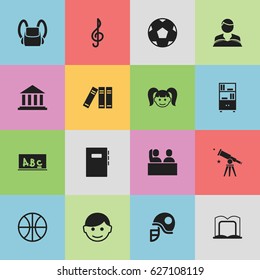 Set Of 16 Editable Education Icons. Includes Symbols Such As School Board, Scholar, Basket Play And More. Can Be Used For Web, Mobile, UI And Infographic Design.