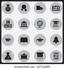 Set Of 16 Editable Education Icons. Includes Symbols Such As Museum, Arithmetic, Alphabet Cube And More. Can Be Used For Web, Mobile, UI And Infographic Design.