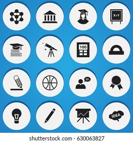 Set Of 16 Editable Education Icons. Includes Symbols Such As Writing, Education, Museum And More. Can Be Used For Web, Mobile, UI And Infographic Design.