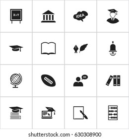 Set Of 16 Editable Education Icons. Includes Symbols Such As Graduation Hat, Book, Literature And More. Can Be Used For Web, Mobile, UI And Infographic Design.