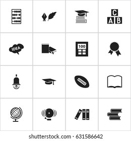 Set Of 16 Editable Education Icons. Includes Symbols Such As Ring, Alphabet Cube, Bookmark And More. Can Be Used For Web, Mobile, UI And Infographic Design.