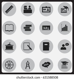 Set Of 16 Editable Education Icons. Includes Symbols Such As Univercity, Library, Graph And More. Can Be Used For Web, Mobile, UI And Infographic Design.