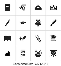 Set Of 16 Editable Education Icons. Includes Symbols Such As Workbook, Education, Literature And More. Can Be Used For Web, Mobile, UI And Infographic Design.