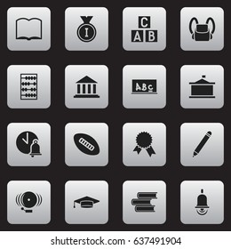 Set Of 16 Editable Education Icons. Includes Symbols Such As Museum, School Board, School Bell And More. Can Be Used For Web, Mobile, UI And Infographic Design.
