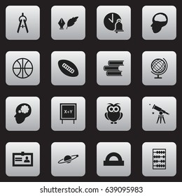 Set Of 16 Editable Education Icons. Includes Symbols Such As Oval Ball, Binoculars, School Bell And More. Can Be Used For Web, Mobile, UI And Infographic Design.