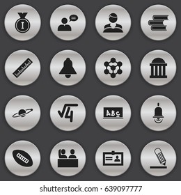 Set Of 16 Editable Education Icons. Includes Symbols Such As Oval Ball, Straightedge, Astrology And More. Can Be Used For Web, Mobile, UI And Infographic Design.