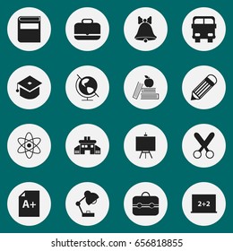 Set Of 16 Editable Education Icons. Includes Symbols Such As Molecule , Painter's Stand, Ceremony. Can Be Used For Web, Mobile, UI And Infographic Design.