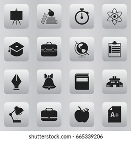 Set Of 16 Editable Education Icons. Includes Symbols Such As Nib, Supervision List, Kindergarten And More. Can Be Used For Web, Mobile, UI And Infographic Design.