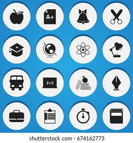 Set Of 16 Editable Education Icons. Includes Symbols Such As Timer, Cutting, Molecule And More. Can Be Used For Web, Mobile, UI And Infographic Design.
