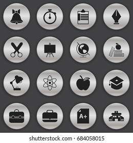 Set Of 16 Editable Education Icons. Includes Symbols Such As Molecule, Page, Portfolio And More. Can Be Used For Web, Mobile, UI And Infographic Design.