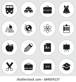 Set Of 16 Editable Education Icons. Includes Symbols Such As Portfolio, Earth Planet, Supervision List And More. Can Be Used For Web, Mobile, UI And Infographic Design.