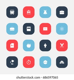 Set Of 16 Editable Education Icons. Includes Symbols Such As Nib, Page, Timer And More. Can Be Used For Web, Mobile, UI And Infographic Design.