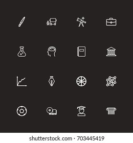 Set Of 16 Editable Education Outline Icons. Includes Symbols Such As Sport, Pillar, Classbook And More. Can Be Used For Web, Mobile, UI And Infographic Design.