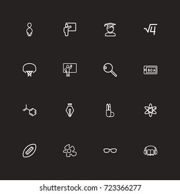 Set Of 16 Editable Education Outline Icons. Includes Symbols Such As Formula, Food, Cover And More. Can Be Used For Web, Mobile, UI And Infographic Design.