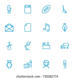 Set Of 16 Editable Education Outline Icons. Includes Symbols Such As Children, Letter, Rugby And More. Can Be Used For Web, Mobile, UI And Infographic Design.