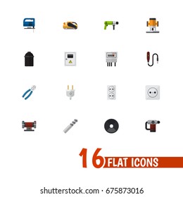 Set Of 16 Editable Electrical Icons. Includes Symbols Such As Holder, Auger, Electric And More. Can Be Used For Web, Mobile, UI And Infographic Design.