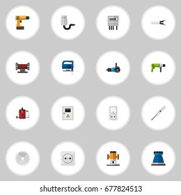 Set Of 16 Editable Electrical Icons. Includes Symbols Such As Pound, Panel, Turn-Screw And More. Can Be Used For Web, Mobile, UI And Infographic Design.