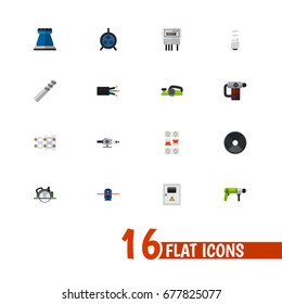 Set Of 16 Editable Electrical Icons. Includes Symbols Such As Grinder, Buzzsaw, Auger And More. Can Be Used For Web, Mobile, UI And Infographic Design.