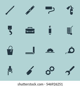 Set Of 16 Editable Equipment Icons. Includes Symbols Such As Screw Wrench, Shipment, Sawblade And More. Can Be Used For Web, Mobile, UI And Infographic Design.
