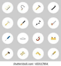 Set Of 16 Editable Equipment Icons. Includes Symbols Such As Emery Paper, Nag, Axe And More. Can Be Used For Web, Mobile, UI And Infographic Design.