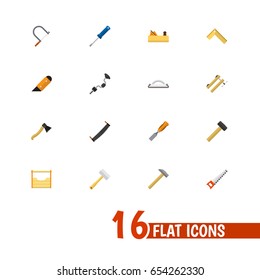 Set Of 16 Editable Equipment Icons. Includes Symbols Such As Clamp, Hammer, Jointer And More. Can Be Used For Web, Mobile, UI And Infographic Design.