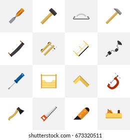Set Of 16 Editable Equipment Icons. Includes Symbols Such As Clinch, Clamp, Nag And More. Can Be Used For Web, Mobile, UI And Infographic Design.