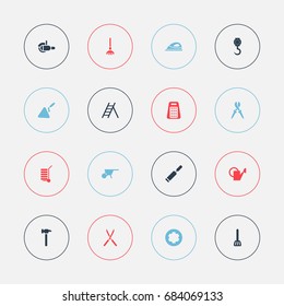 Set Of 16 Editable Equipment Icons. Includes Symbols Such As Pliers, Shipment, Repairing Tool And More. Can Be Used For Web, Mobile, UI And Infographic Design.