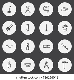 Set Of 16 Editable Equipment Outline Icons. Includes Symbols Such As Float, Jimmy, Jackknife And More. Can Be Used For Web, Mobile, UI And Infographic Design.