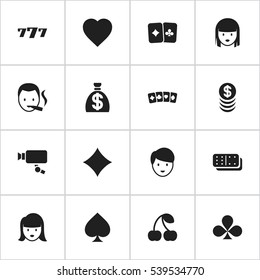 Set Of 16 Editable Excitement Icons. Includes Symbols Such As Card Suits, Stacked Money, Smoker And More. Can Be Used For Web, Mobile, UI And Infographic Design.