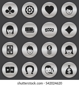 Set Of 16 Editable Excitement Icons. Includes Symbols Such As Blackjack, Woman Face, Female Face And More. Can Be Used For Web, Mobile, UI And Infographic Design.